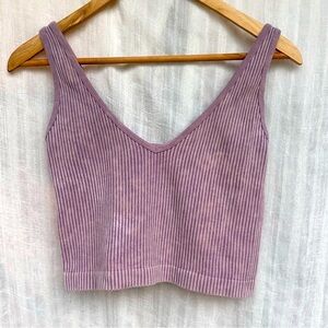 Ribbed V- Neck Crop Tanktop mauve/ pastel purple. Super soft. Shibori bleach dye